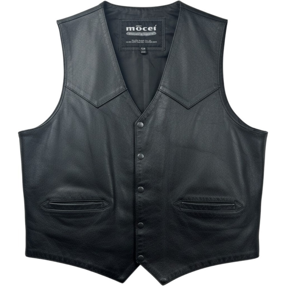 Mossi Leather Vest Mens 2XL Black Cowhide Concealed Carry Motorcycle Biker